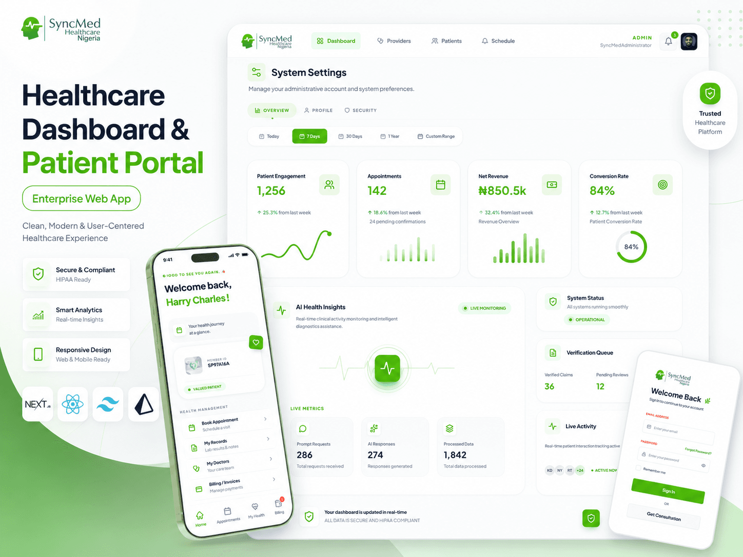 Syncmed healthcare portal dashboard